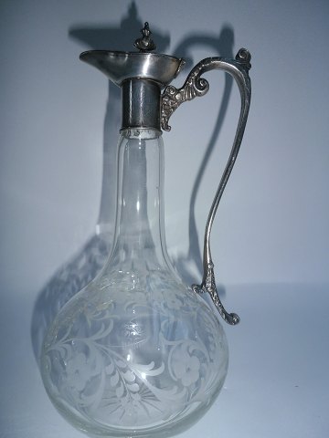 Glass decanter with pewter crew, France, approx. 1920.
