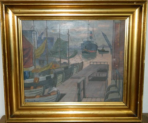 Havnemotiv: Oliemaleri af Heinrich Nielsen