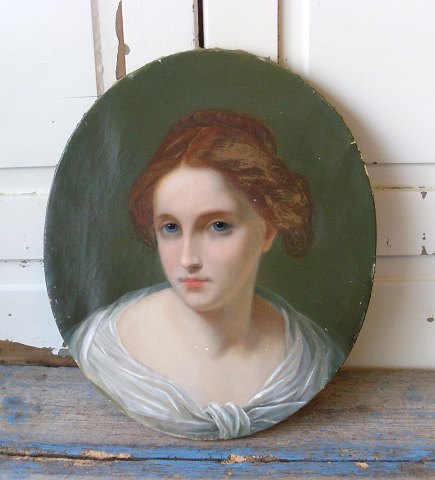 1800tals portræt af ung kvinde, olie på lærred