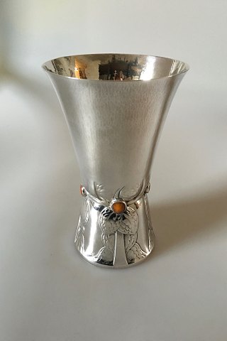 Georg Jensen Silver Vase with Amber Stones No 116