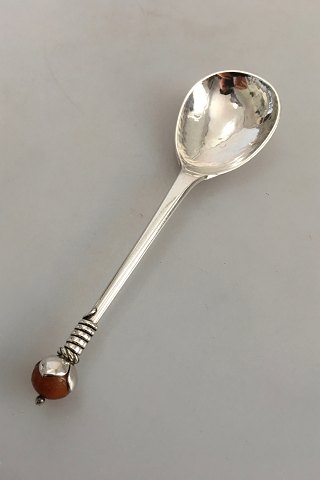 Mogens Ballin Silver Compote Spoon ornamented with Amber Stone