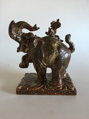 Royal Copenhagen Knud Kyhn Stoneware Figure No 21689 Elephant with Ape