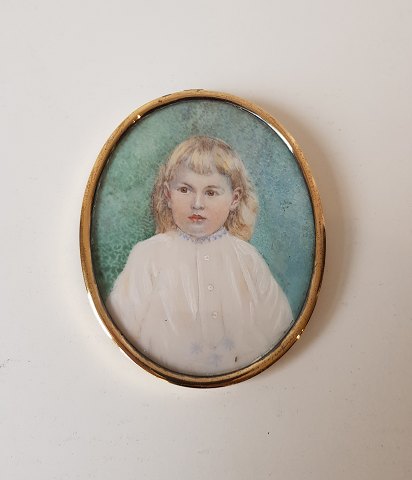 Miniature portræt, pastel på papir i forgyldt sølv ramme 7 x 9 cm.