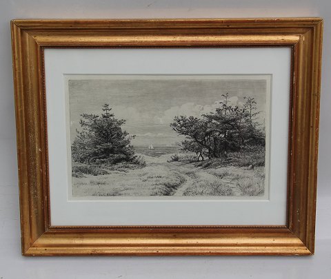 Radering: Carl Bloch 1887 Hav landskab ca 31 x 39 cm inklusiv ramme