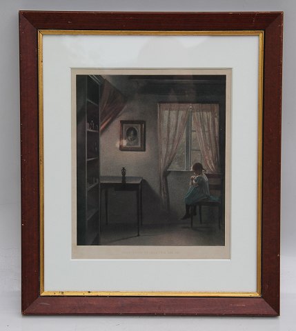 Farvetryk  fra Tidskriftet  Juleroser Peter Ilsted 42.5 x 36.5 cm med ramme: 
Pige der syr