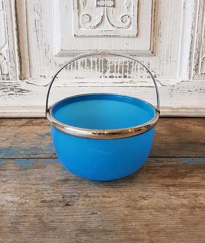 19th century sugar bowl in light blue opaline with silver plated handle.