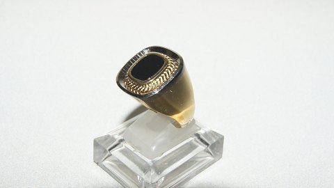 Elegant Herrering  i sort onyx 18 karat hvidguld og guld