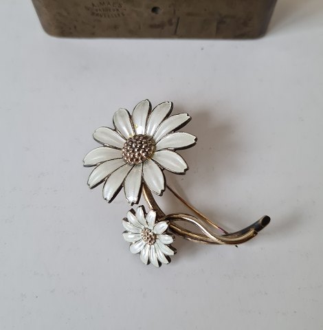 Vintage brooch with two flowers in gold-plated sterling silver and enamel - 
Jemax