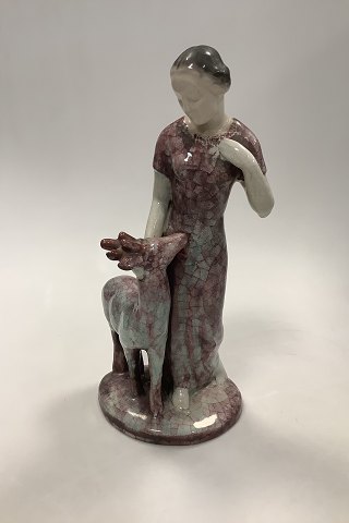 Michael Andersen Keramik Figur af Dame med Hjort