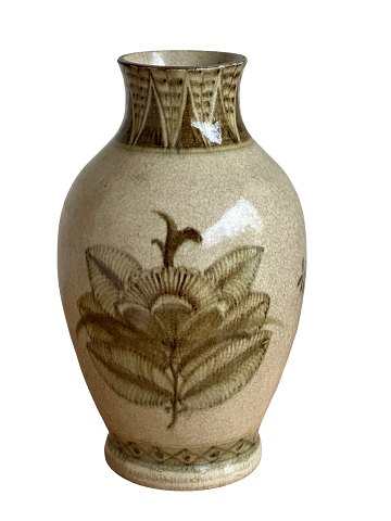 Patrick Nordström, Unikat Vase mit Krakelee-Glasur und Blumenmotiv