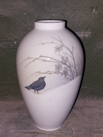 Royal Copenhagen vase with black bird in winter motif