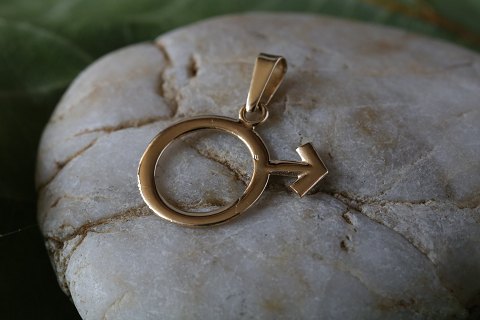 Pendant 14 carat gold, designed as the male symbol. Classic pendant.
