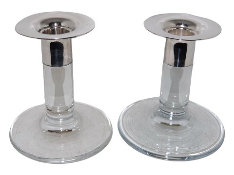 Holmegaard Kosmos
Pair of glass candle light holders with silver plate top