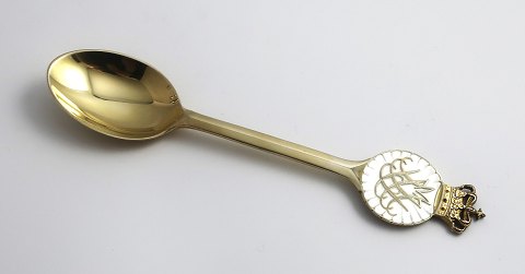 Michelsen. Sterling silver gold plated. Commemorative spoon 1967. Princess 
Margrethe and Prince Henrik