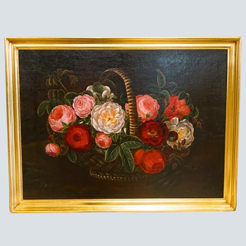 I. L. Jensens skole; Oliemaleri med blomster i kurv, år 1863