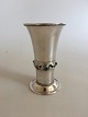 Georg Jensen 830 Silver Vase No 132 in the Danish Art Noveau Style. Ornamented 
with Amber and Green Agate