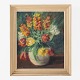 Painting of a vase with flowers in a painted wood frame. Signed 