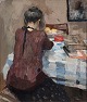 "Interior with woman" Oil painting on canvas in silver frame. Beautiful painting 
ready to hang.
