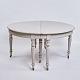 Rundt Spisebord / Månebord - Gustaviansk Stil - Gråmalet - Runde Ben - 
Messinghjul - 1780erne
