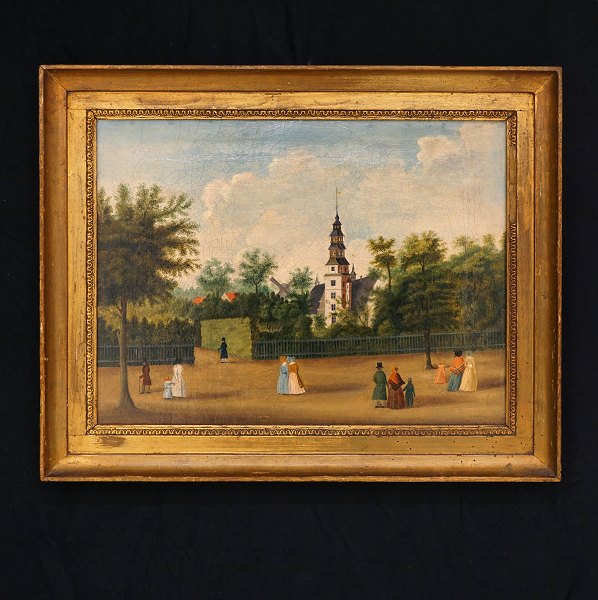 Stadtpartie aus Kopenhagen, Öl auf Leinen. Hergestellt um 1800. Lichtmasse: 
36x49cm. Mit Rahmen: 48x61cm