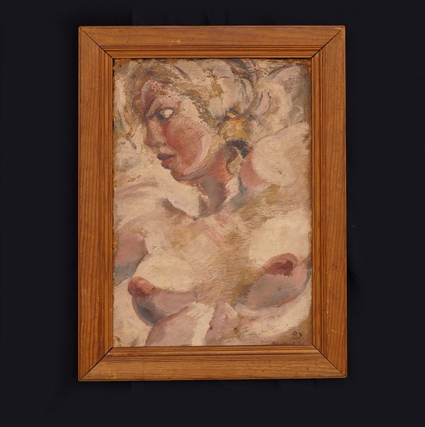 Povl Jerndorff, 1885-1933, Frauenakt. Öl auf Platte. Signiert und datiert 
30.04.1927. Lichtmasse: 37x25cm. Mit Rahmen: 46x34cm