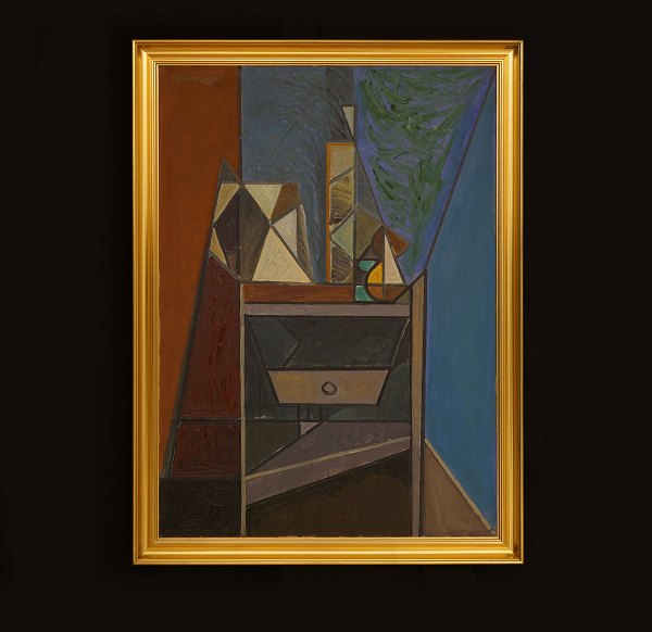 Paul Gadegaard, 1920-92, olie på lærred: Nature morte. Signeret og dateret 1947. 
Lysmål: 91x65cm. Med ramme: 100x74cm