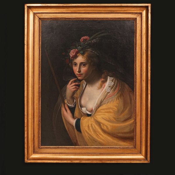 Jens Juel, 1745-1802, "A Shepherdess"  after Paulus Moreelse circa 1764. Oil on 
canvas. Visible size: 83x61cm. With frame: 101x83cm