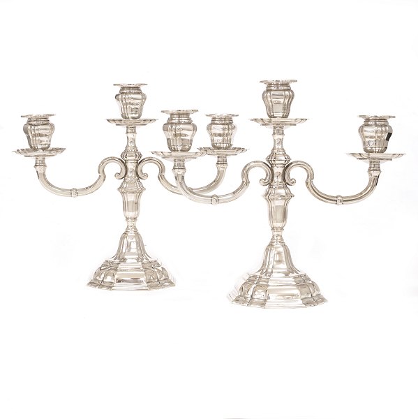 Pair of silver candelabra by K. C. Hermann, Copenhagen 1944. H: 27cm. W: 31cm. 
W. 1.253gr