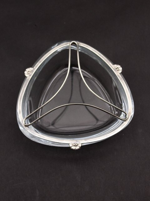Triangular glass bowl with sterling silver mounting