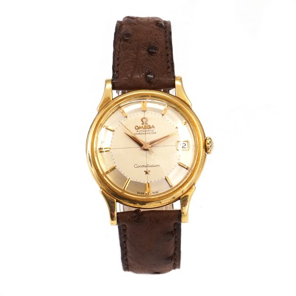 Omega Constellation Pie Pan i 18kt guld med box og certifikat ref. 14382 82SC solgt 01.06 1961. Kaliber 561. D: 34mm